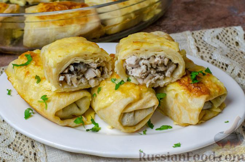 Блины с курицей и грибами